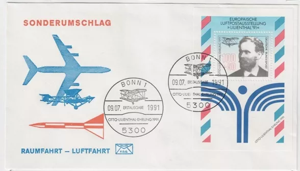 Almanya 1991 100. Yıl Dönümü İlk Uçuş Otto Lillienthal FDC