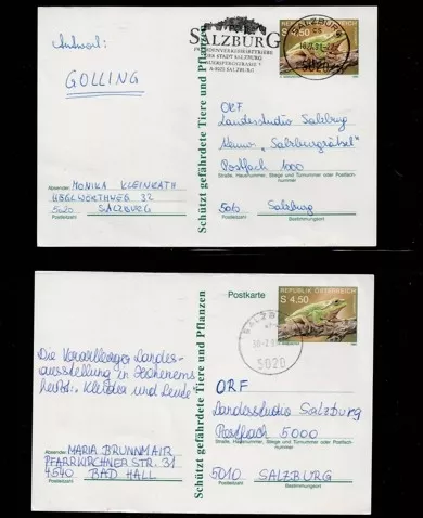 1980’ler Avusturya – “Schützt gefährdete Tiere und Pflanzen” Çevre Kampanyası Kartpostalları, Postadan geçmiş