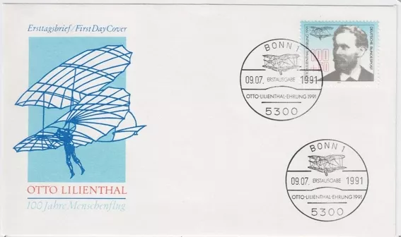 Almanya 1991 Yüzüncü Yıl İnsan Uçuşu Otto Lilienthal FDC