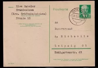 1957 Oranienbaum – Almanya Kitap Sipariş Kartpostalları (Ön & Arka Yüz Seti)