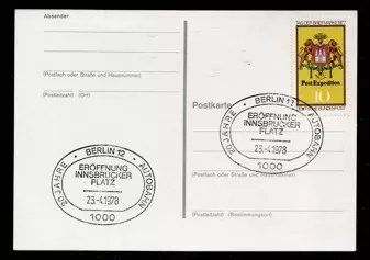 1978 Berlin – Innsbrucker Platz Açılışı Anma Kartpostalı