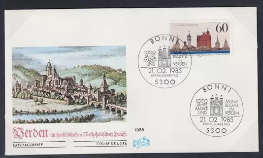 1985 Almanya Verden’de 1000 Yıllık Piyasa ve Madeni Para Hakları FDC