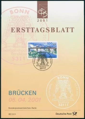 Almanya ETB, Ersttagsblatt 17/2001 – Brücken: Eisenbahnhochbrücke Rendsburg
