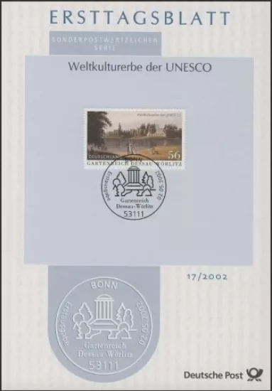 Almanya ETB, Ersttagsblatt 17/2002 – Gartenreich Dessau-Wörlitz