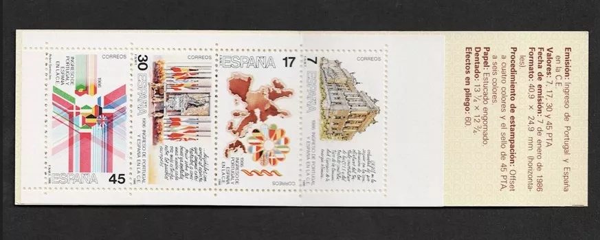 İspanya 1986 Avrupa Topluluğu’na Giriş Komple Pul Karnesi Mnh