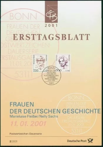 Almanya ETB, Ersttagsblatt 2/2001 – Frauen der Deutschen Geschichte: Marieluise Fleißer ve Nelly Sachs