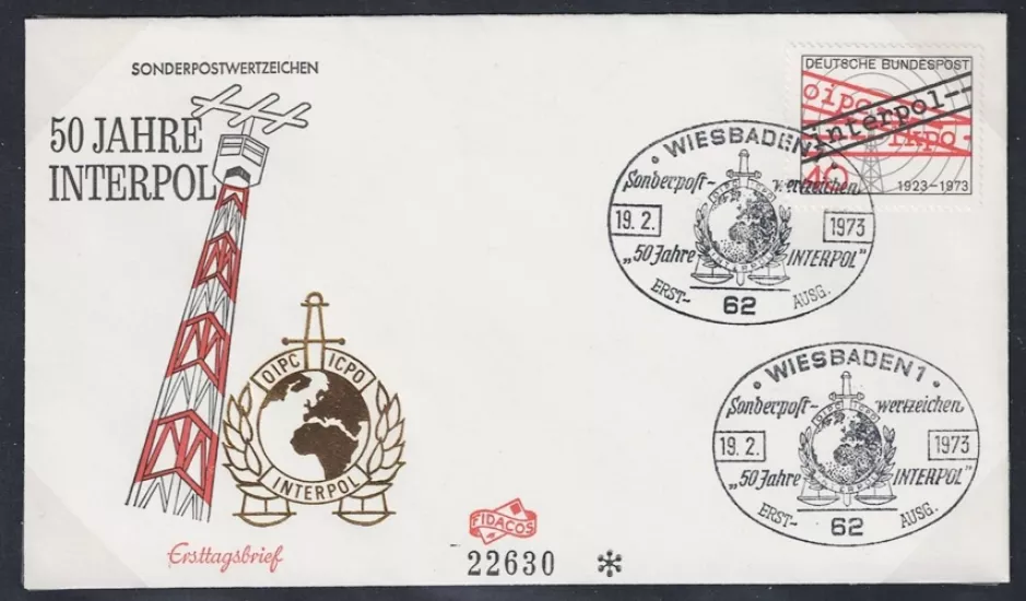 Almanya 1973 Interpol’ün 50. Yıldönümü - FDC