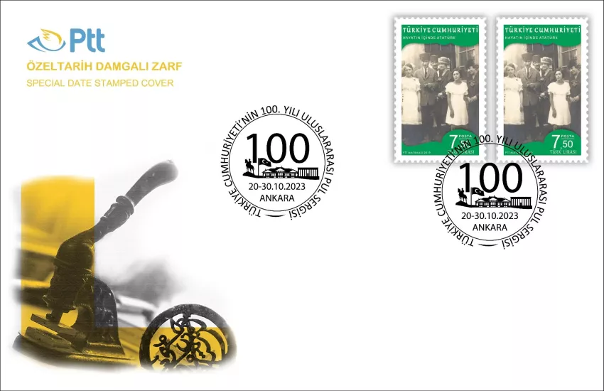 2023 TÜRKİYE CUMHURİYETİNİN 100. YILI PUL SERGİSİ ÖZEL TARİH TAMGALI ZARF 