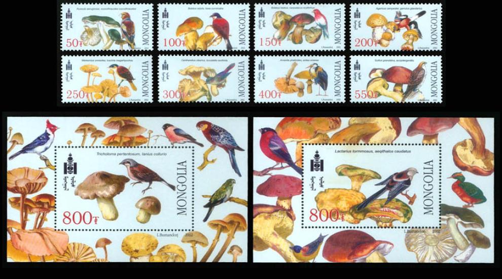 MOĞOLİSTAN 2003 MANTARLAR VE KUŞLAR BLOK+PUL SETİ