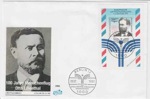 Almanya 1991 Avrupa Hava Posta Sergisi LILIENTHAL ’91, Dresden FDC