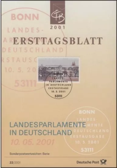 Almanya ETB, Ersttagsblatt 22/2001 – Landesparlamente in Deutschland: Landtag von Sachsen-Anhalt