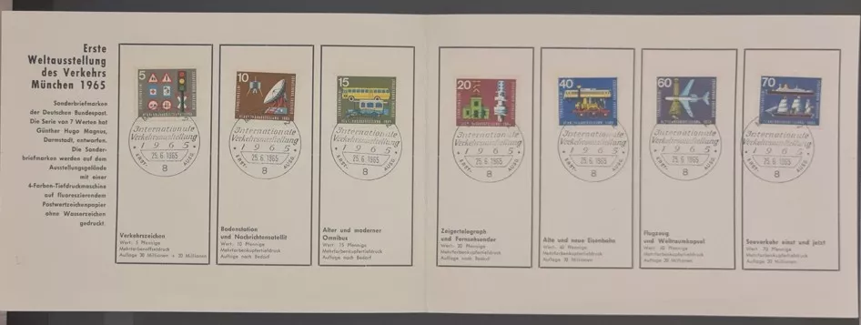 1965 Münih Uluslararası Ulaşım Sergisi – Deutsche Bundespost Özel Seri Pulları 