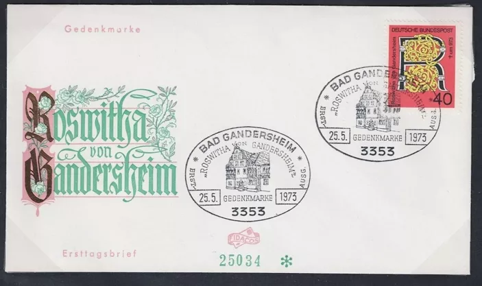 Almanya 1973 Gandersheim’lı Roswita’nın 1000. doğum günü FDC