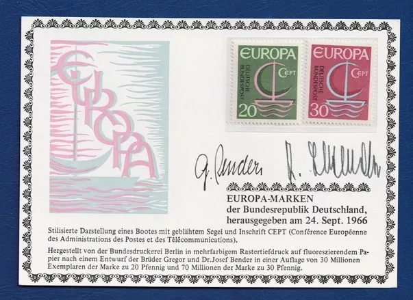 1966 EUROPA CEPT Serisi – Deutsche Bundespost Pulları Kart + Havitli Pullar