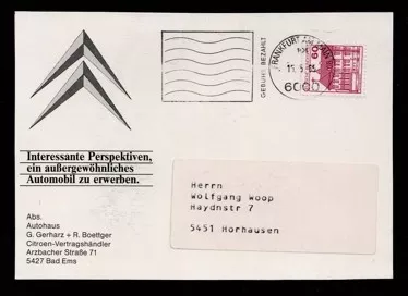 1980 Almanya – Citroën Reklam Kartı (Frankfurt Damgalı)