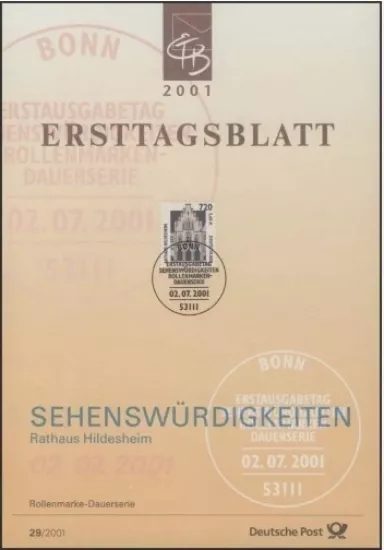 Almanya ETB 29/2001 – Rathaus Hildesheim Sehenswürdigkeiten Serisi