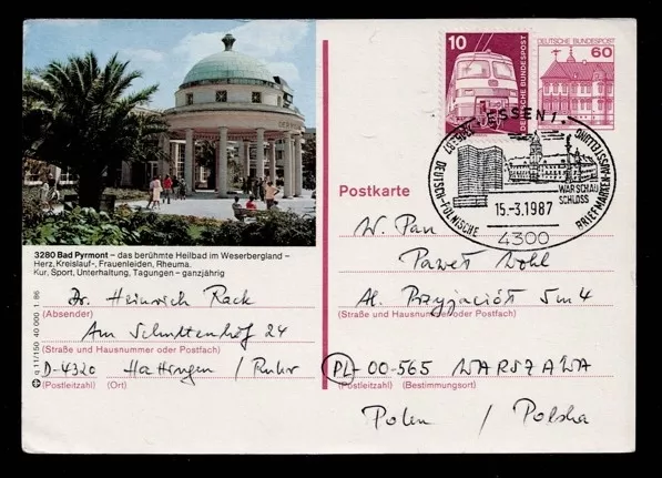 1987 Bad Pyrmont – Weserbergland Ünlü Kaplıca Kartpostalı