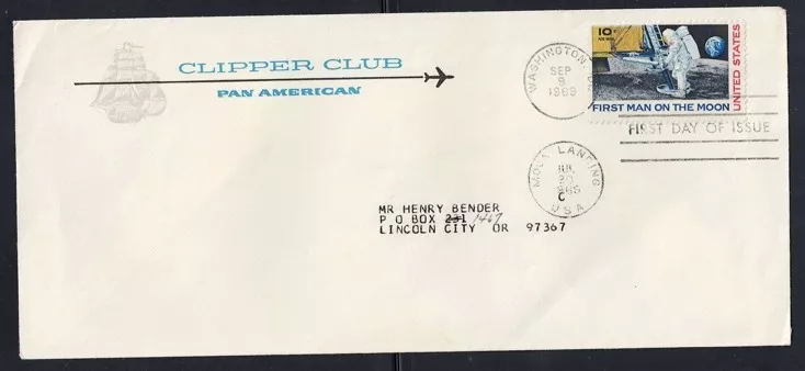 Apollo 11 İlk Gün Zarfı – First Man on the Moon (1969), “Clipper Club” logolu
