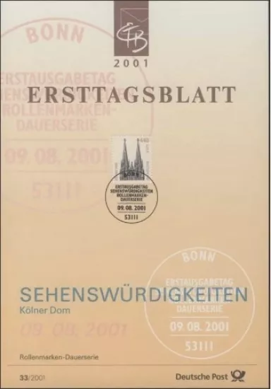 Almanya ETB 33/2001 – Kölner Dom Sehenswürdigkeiten Serisi