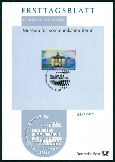 ALMANYA ERSTTAGSBLATT ETB 2002/33 İLETİŞİM MİMARLIK MÜZESİ