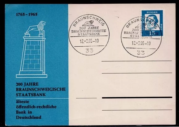 1965 Braunschweigische Staatsbank 200. Yıl Anma Kartpostalı