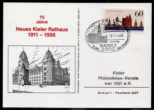 1986 Kiel Neues Rathaus, Almanya Kiel Belediye Binası 75. Yıl Anma Kartpostalı