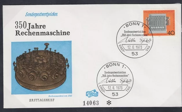 Almanya 1973 - Hesap Makinesinin İcadının 350. Yıldönümü - FDC