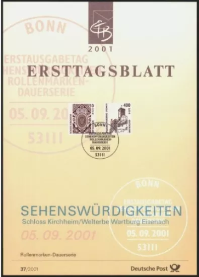 Almanya ETB 37/2001 – Schloss Kirchheim & Wartburg Eisenach