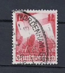 1936 Reichsparteitag 12 Pfennig Kırmızı Pul – NORDENHAM Damgalı