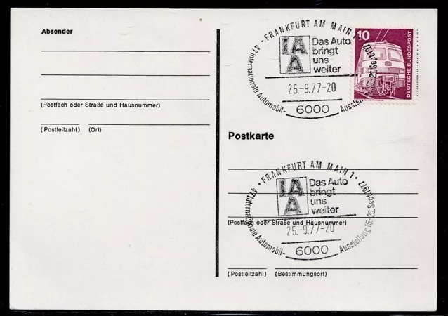 1977 Frankfurt IAA Otomobil Fuarı Slogan Damgalı Kartpostal