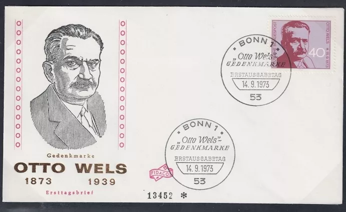 Almanya 1973 Otto Wels’in 100. doğum günü FDC