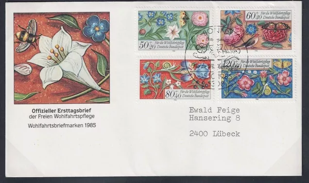 Almanya 1985 “Wohlfahrtsbriefmarken” (Sosyal Yardım Pulları) FDC