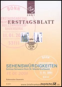 Almanya ETB, Ersttagsblatt 1/2001 – Schloss Schwerin ve Dom St. Nikolai Greifswald
