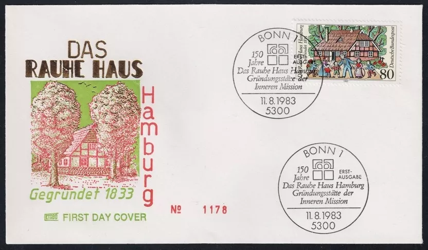 Almanya 1983 ’’Das Rauhe Haus ’’un 150 yılı, Hamburg, Bonn FDC