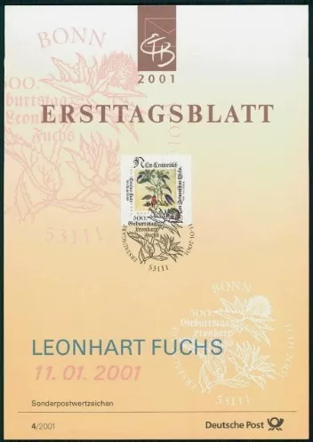 Almanya ETB, Ersttagsblatt 4/2001 – 500. Doğum Yılı Leonhart Fuchs