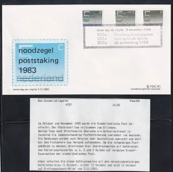 1983 Hollanda Posta Grevi – Noodzegel İlk Gün Zarfı”