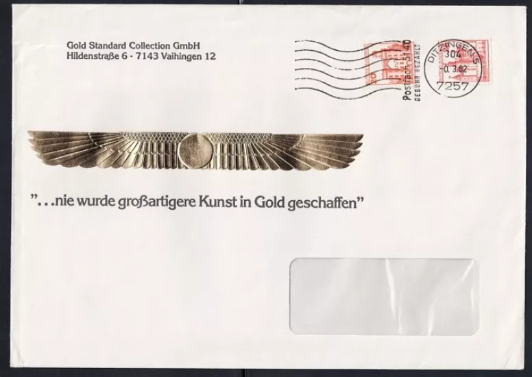 1982 Gold Standard Collection GmbH Promosyon Zarfı – Ditzingen Damgal