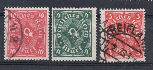 1922 1923 Deutsches Reich Tipografik Seri – 3, 4, 10 Pfennig Damgalı