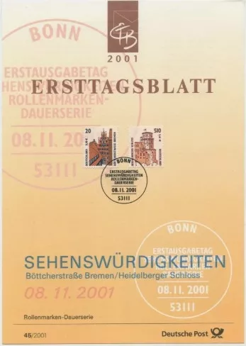 Almanya ETB 45/2001 – Böttcherstraße Bremen & Heidelberger Schloss