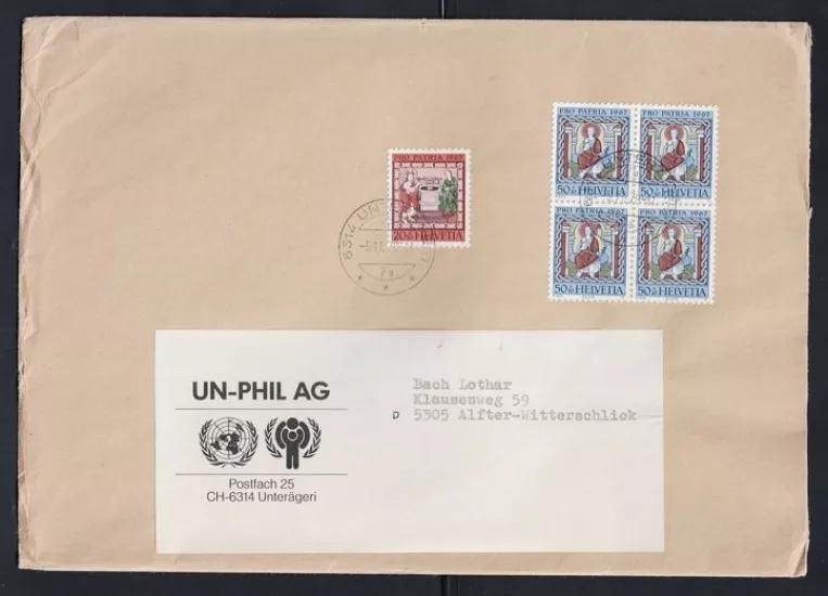 1987 İsviçre Pro Patria Zarfı – UN-PHIL AG Gönderisi
