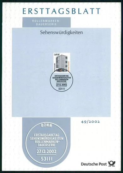ALMANYA ERSTTAGSBLATT ETB 2002/49 MİMARLIK BAUHAUS DESSAU
