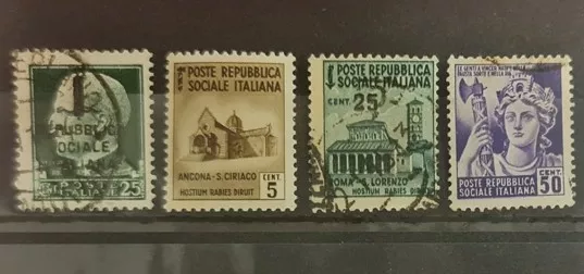 İtalya 1943-1945 eDamgalı Pullar – Monumenti d’Arte ve Klasik Figürler
