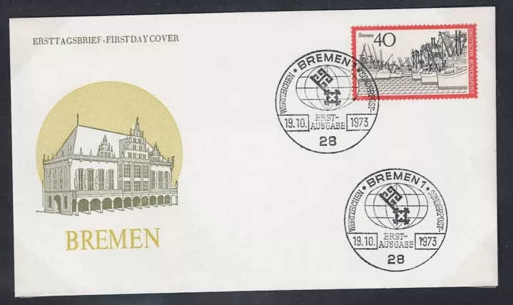 Almanya 1973 Turizm: Bremen Şehir Merkezi FDC