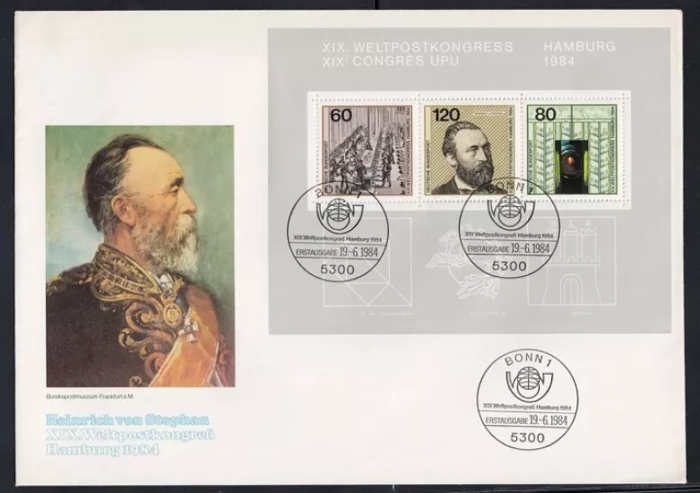 1984 Almanya XIX Weltpostkongress Hamburg – Heinrich von Stephan Anma Zarfı