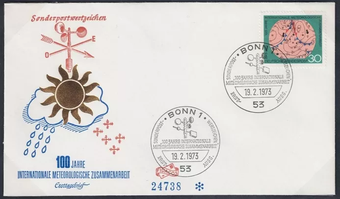 Almanya 1973 Meteorolojik İşbirliği FDC Bonn Damgalı