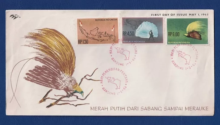1963 Endonezya İlk Gün Zarfı – Merah Putih Sabang’dan Merauke’ye Koleksiyonluk