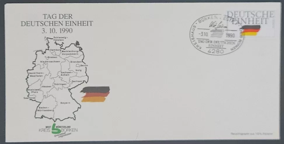 1990 Almanya Birlik Günü – Tag der Deutschen Einheit Anma Zarfı (Kreis Borken Damgalı)