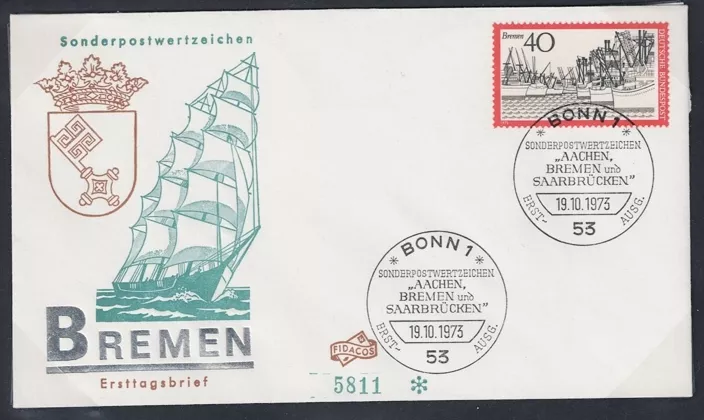 Almanya 1973 Turizm: Bremen Şehir Merkezi FDC