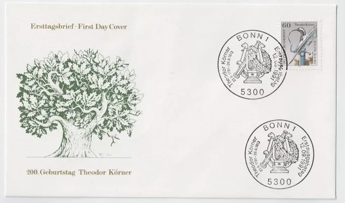 Almanya 1991 Theodor Körner’in 200. doğum günü FDC