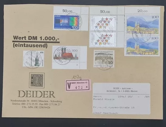 Almanya Deider Auktionen Wertbrief – 1.000 DM Taahhütlü Zarf (Münih, 1990’lar)